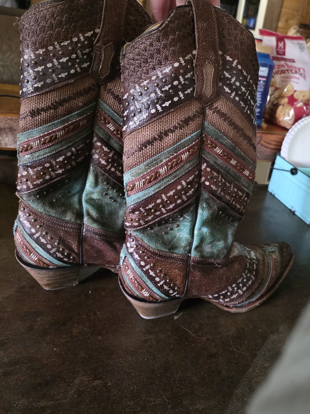 Corral Style A3381 Embellished Brown and Turquoise Western Women’s Heeled Boots